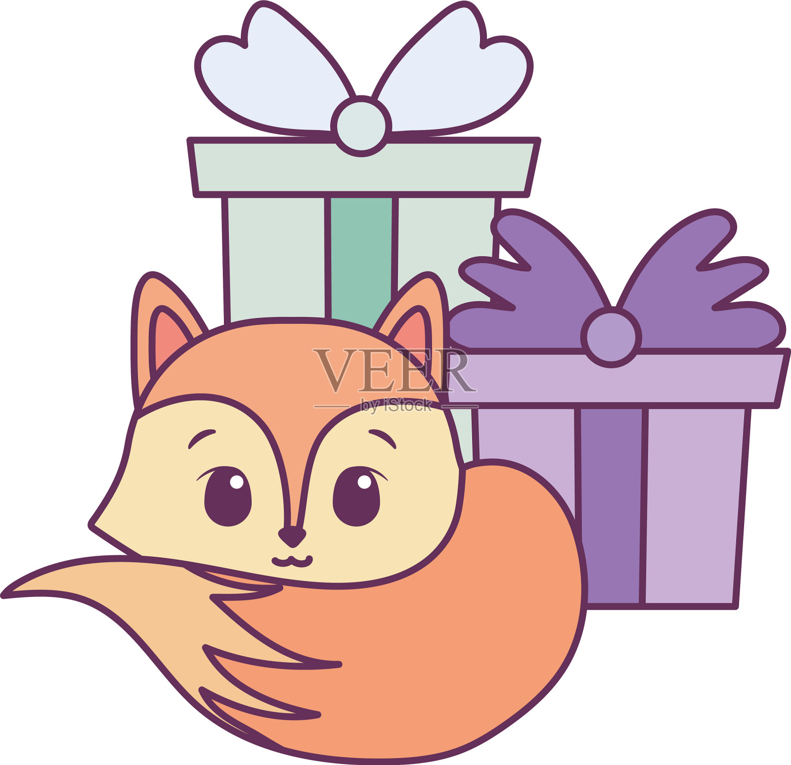 可爱的狐狸卡通和礼品设计设计元素图片