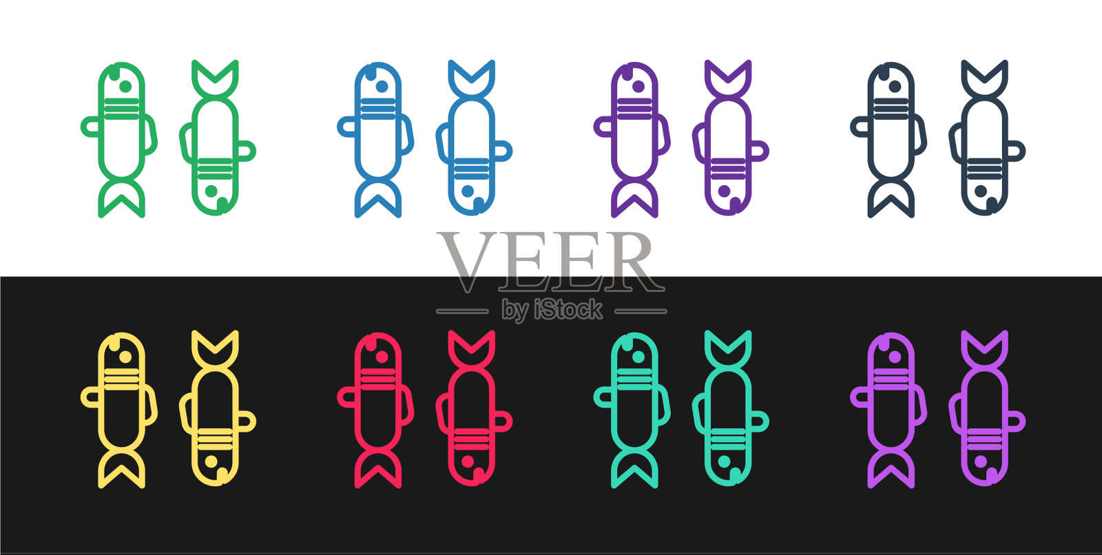 设定线双鱼座星座图标孤立在黑色图标素材