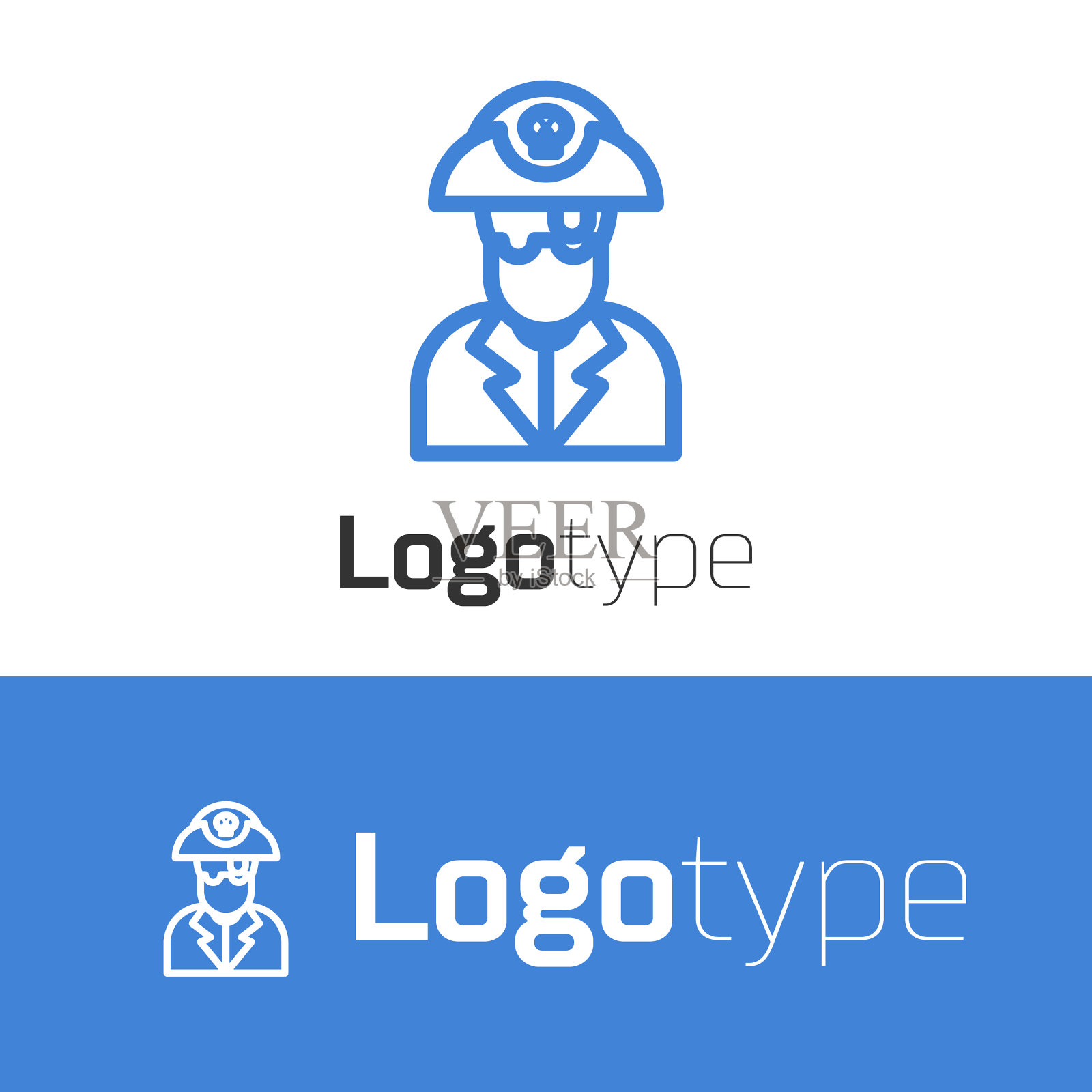 蓝线海盗船长图标被白线隔离插画图片素材