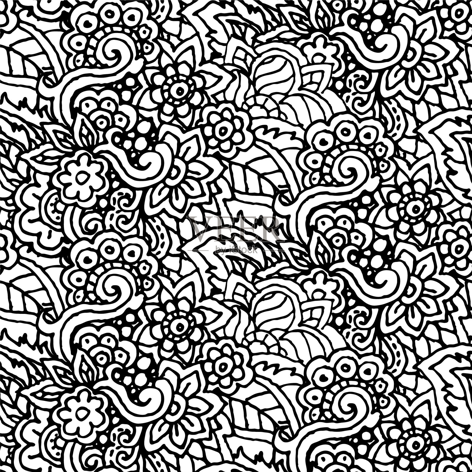 手绘线条无缝抽象着色插画图片素材