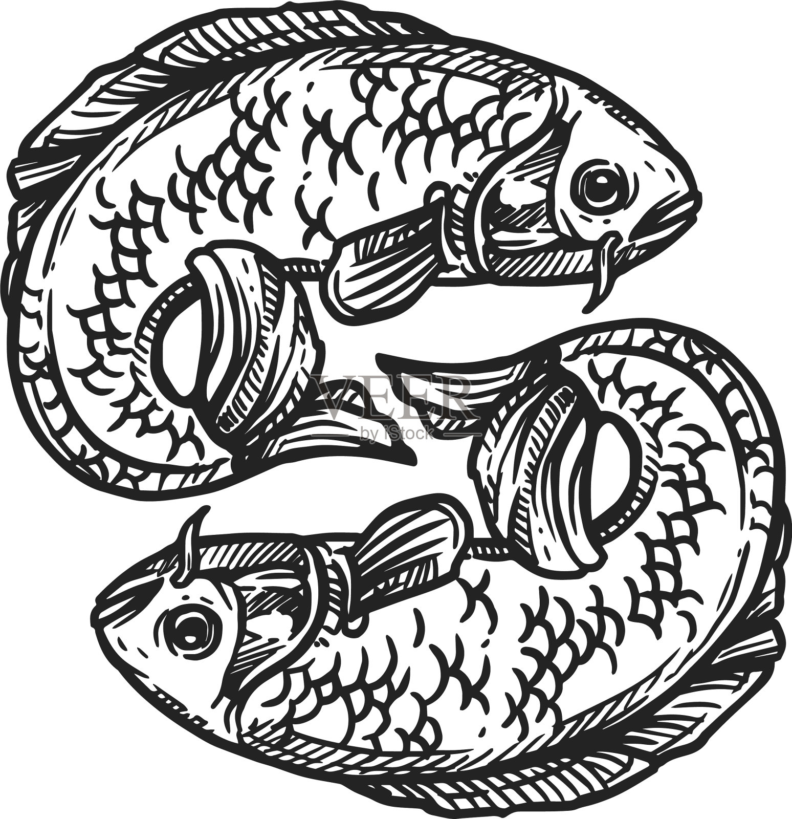 金鱼佛教符号素描设计元素图片