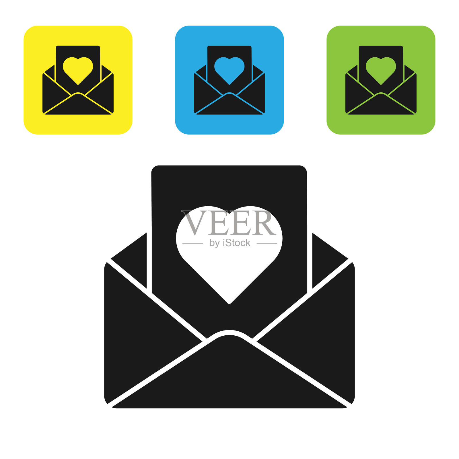 黑色信封与情人节心形图标隔离图标素材