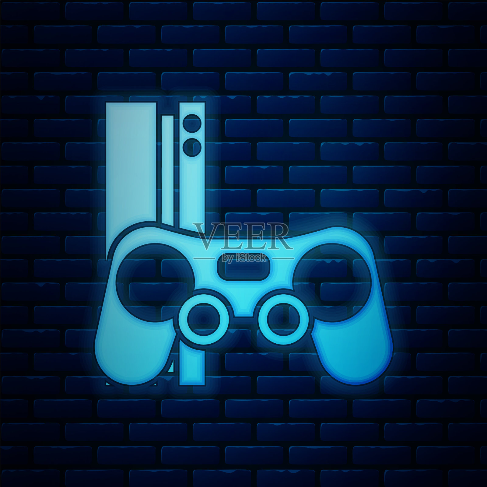 带有操纵杆图标的发光霓虹灯视频游戏机插画图片素材