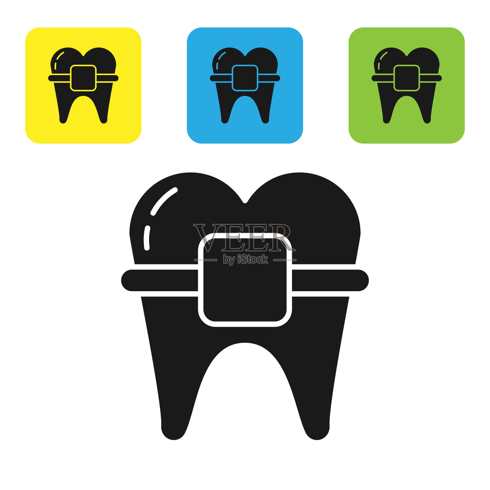 黑色牙齿与牙套图标孤立在白色图标素材