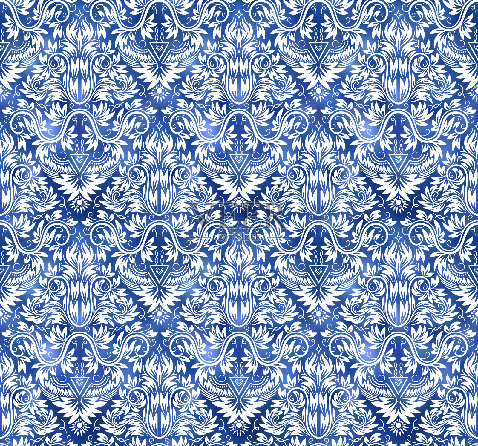 复古靛蓝shibori染色纺织品无缝插画图片素材