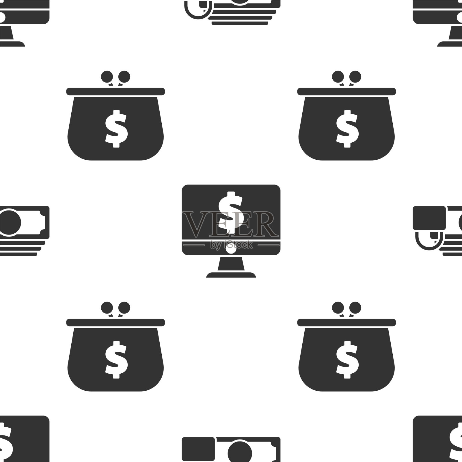 用美元锁电脑显示器设钱图标素材