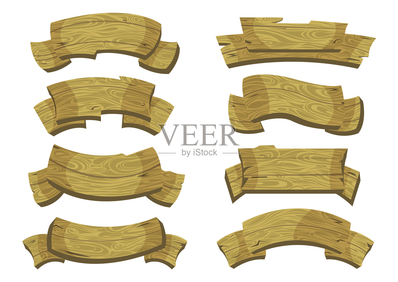 设置带有装饰元素的木质横幅图标素材