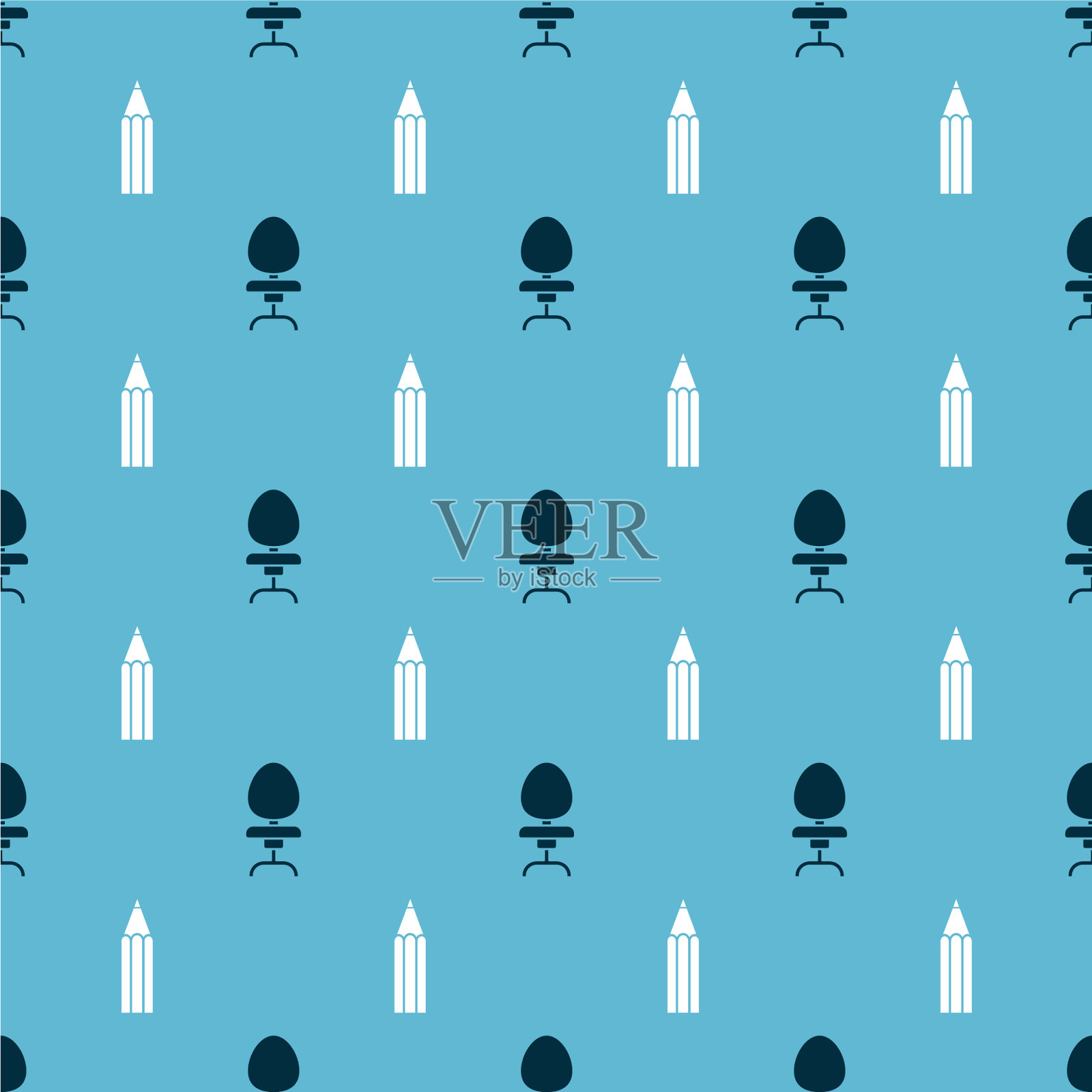 将办公椅和铅笔设置为无缝图案图标素材