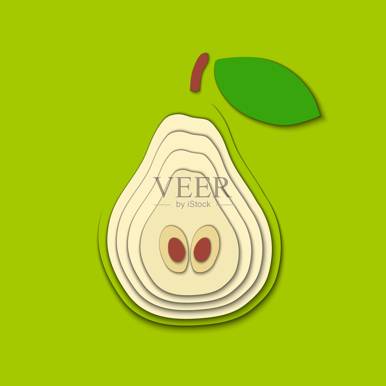 剪纸切绿梨水果形状三维抽象插画图片素材