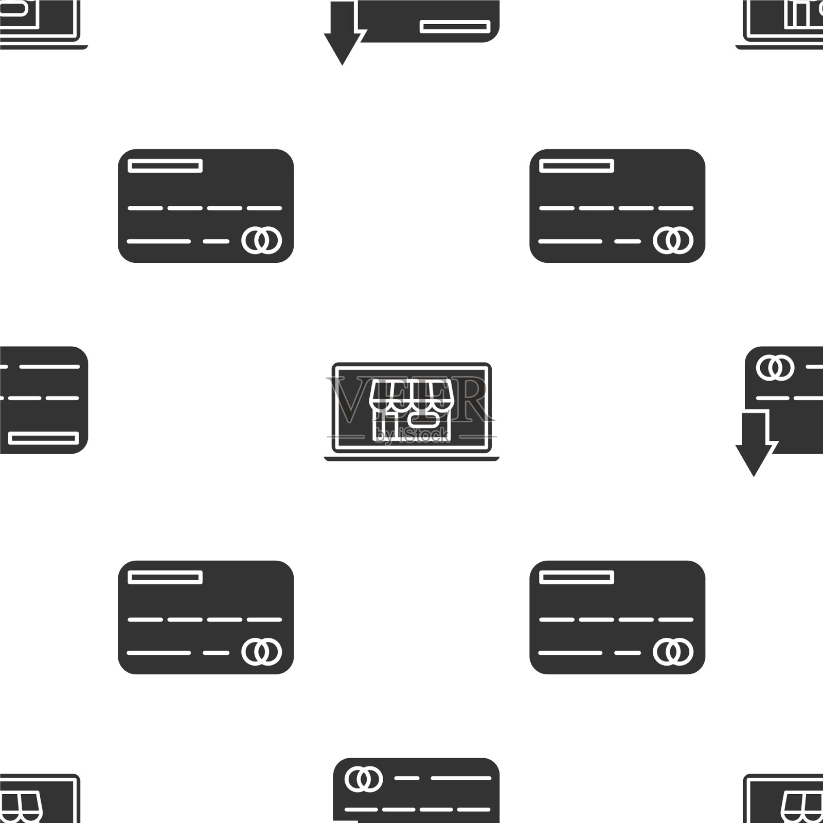 在屏幕上设置信用卡购物大楼图标素材