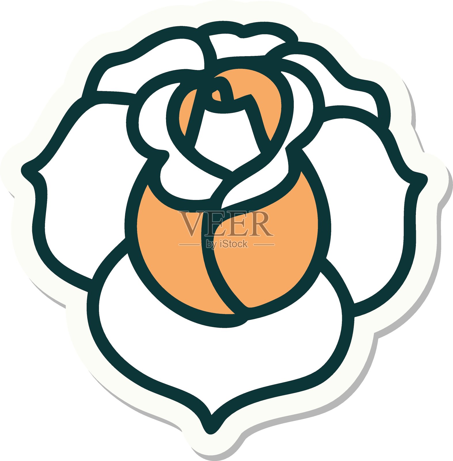 纹身风格贴纸的一朵花插画图片素材