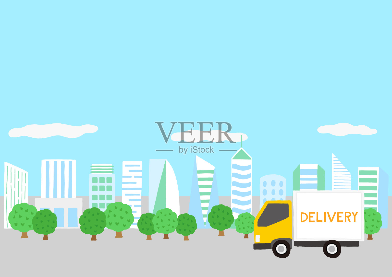 城市里的送货卡车插画图片素材