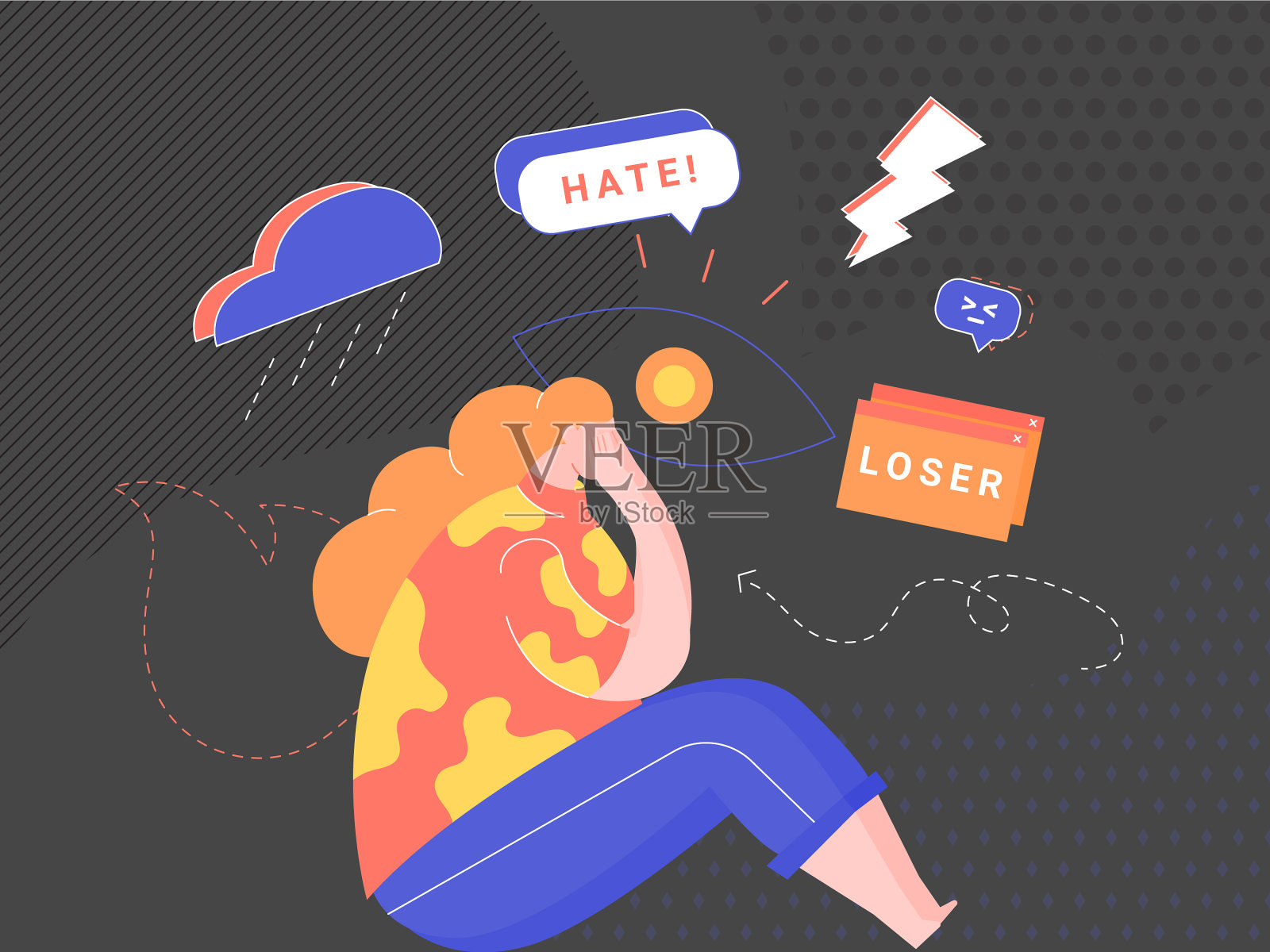 网络欺凌和网络压力插画图片素材