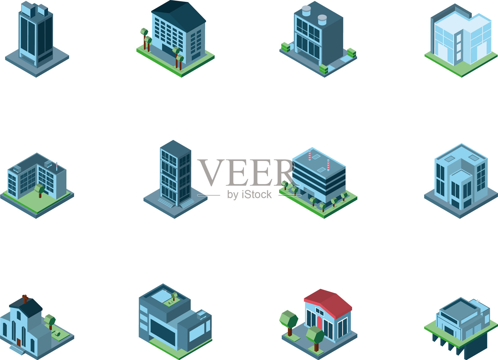 孤立等距城市建筑设计插画图片素材