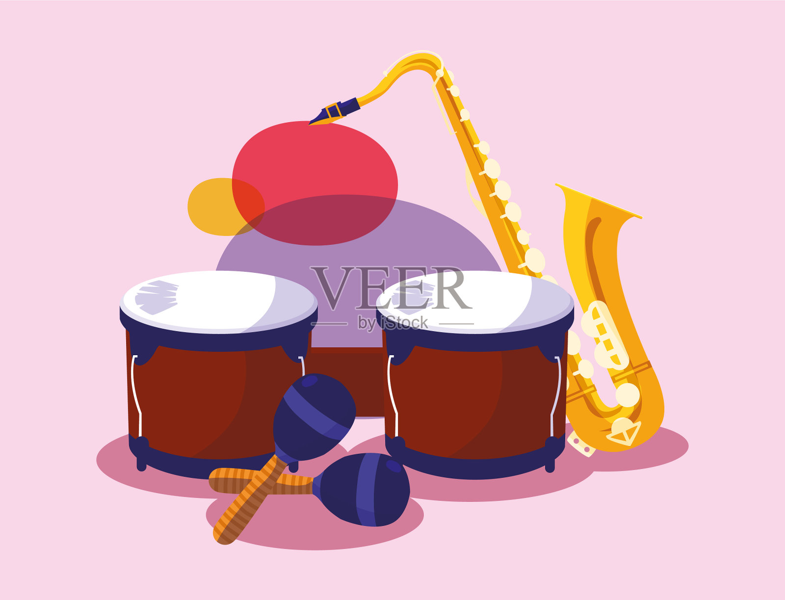 沙球鼓和萨克斯管乐器图标插画图片素材