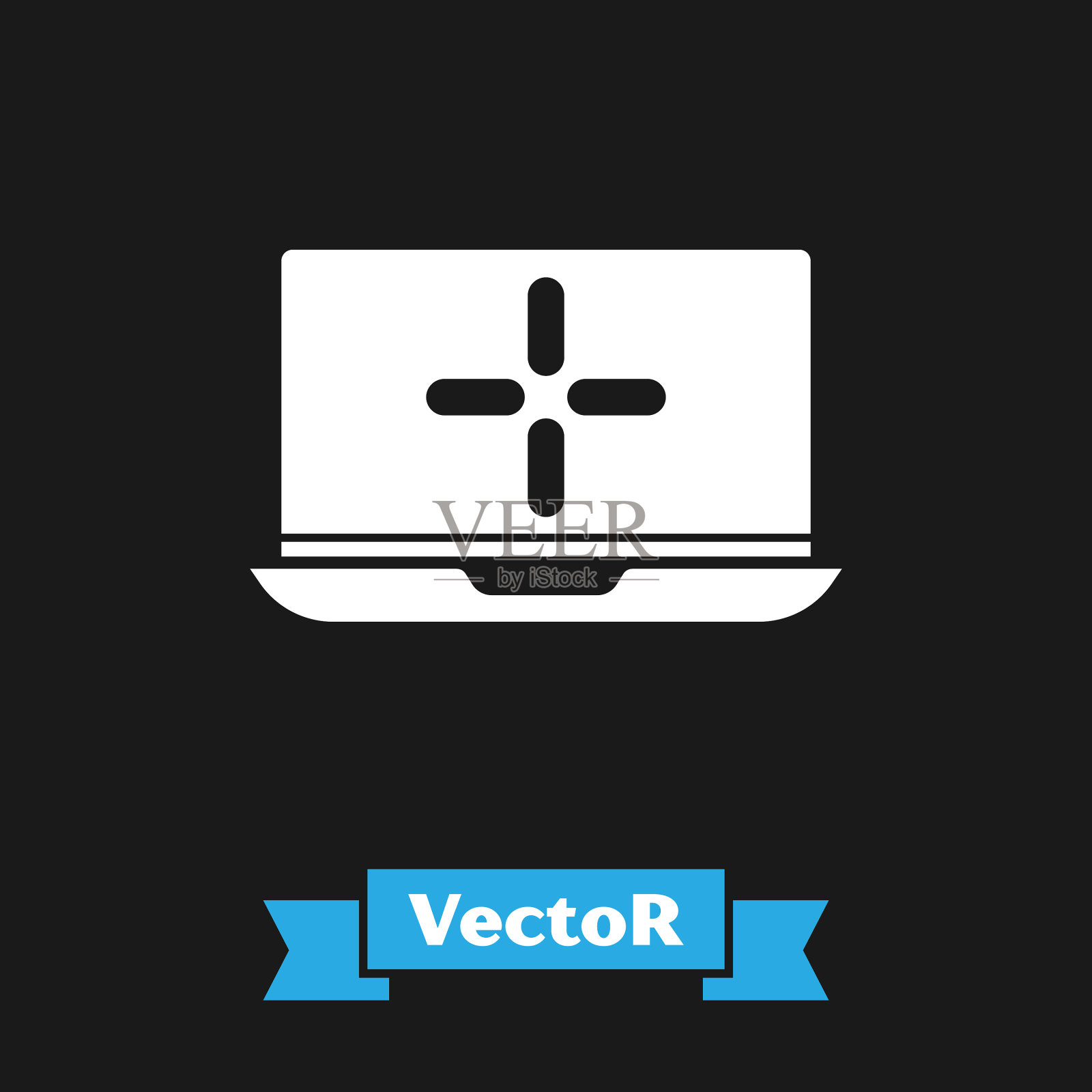 白色笔记本电脑图标孤立在黑色背景插画图片素材