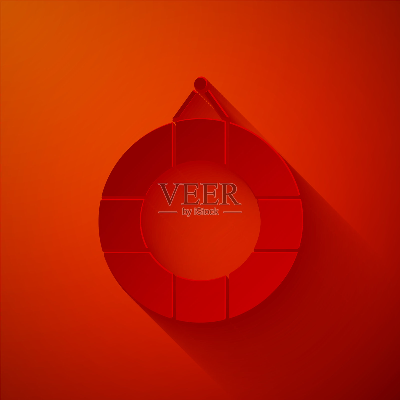 剪纸救生圈图标孤立在红色背景图标素材