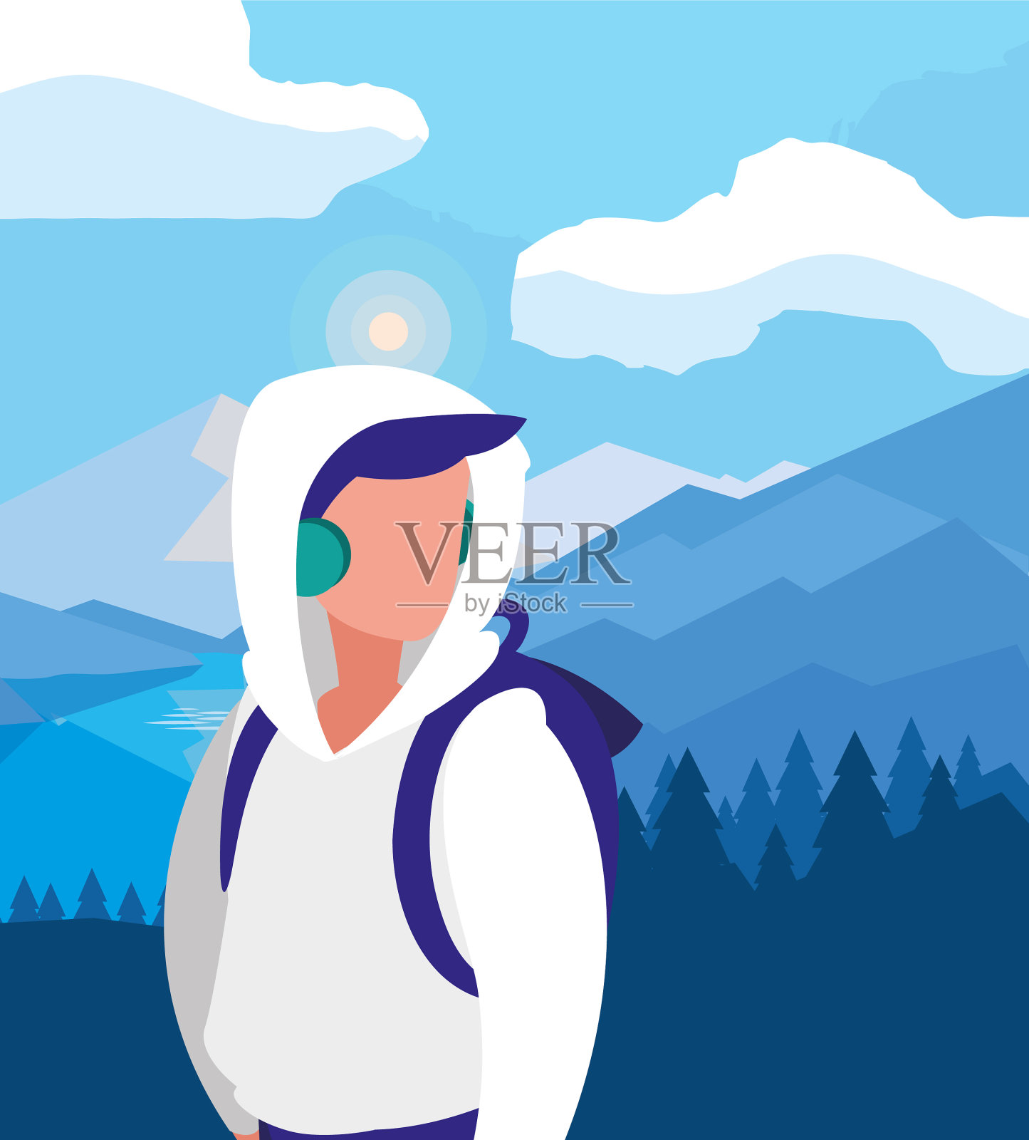 徒步旅行者和景观设计插画图片素材