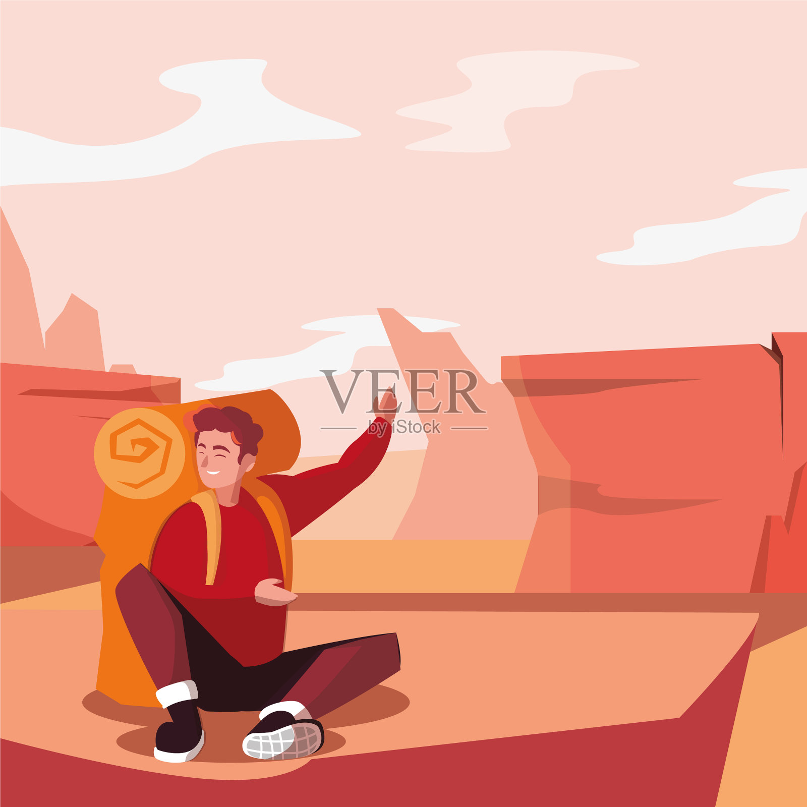 徒步旅行者和景观包设计插画图片素材