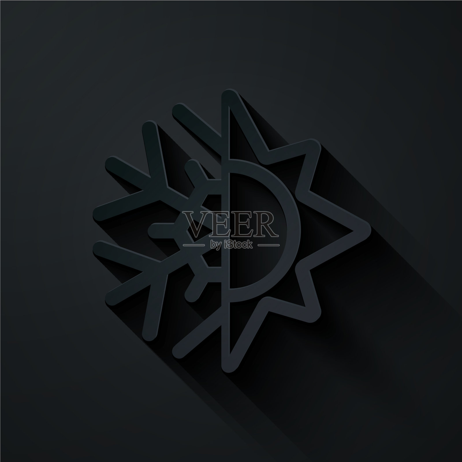 剪纸的冷热象征着太阳和雪花插画图片素材