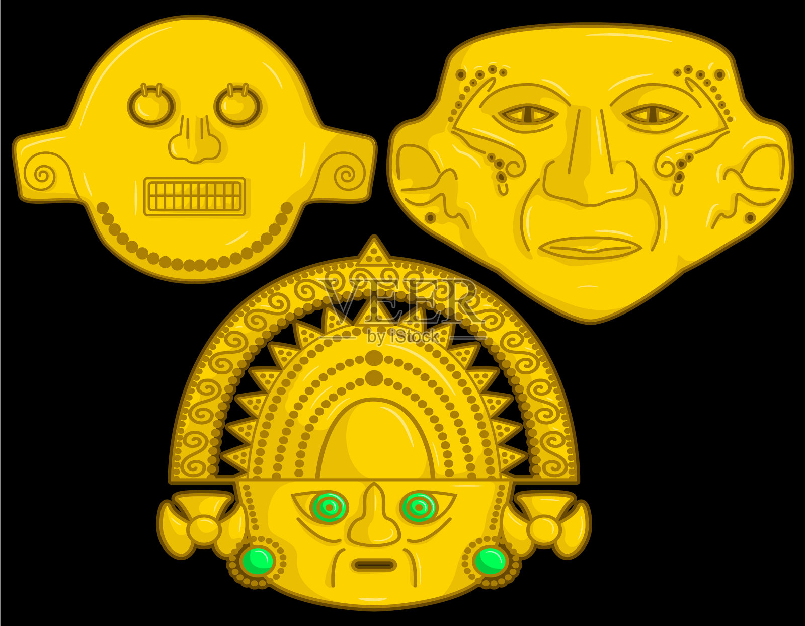 黑色背景下的金色笑脸插画图片素材