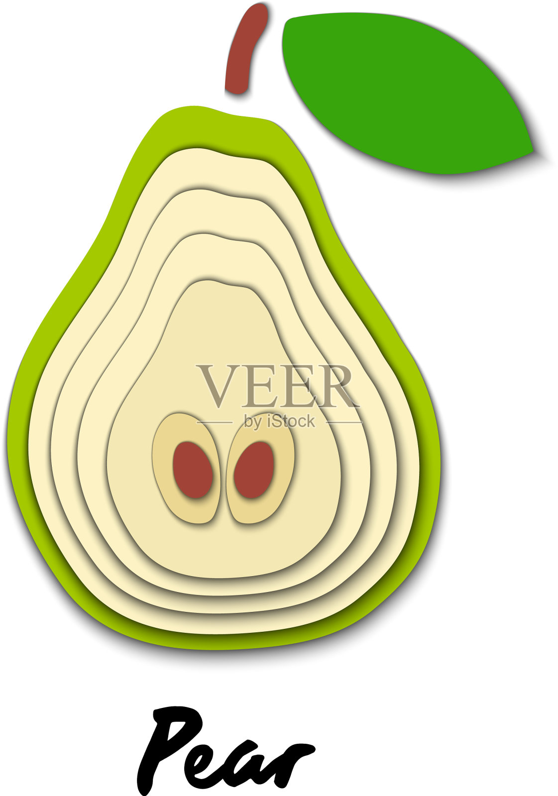 剪纸切绿梨水果形状三维抽象设计元素图片