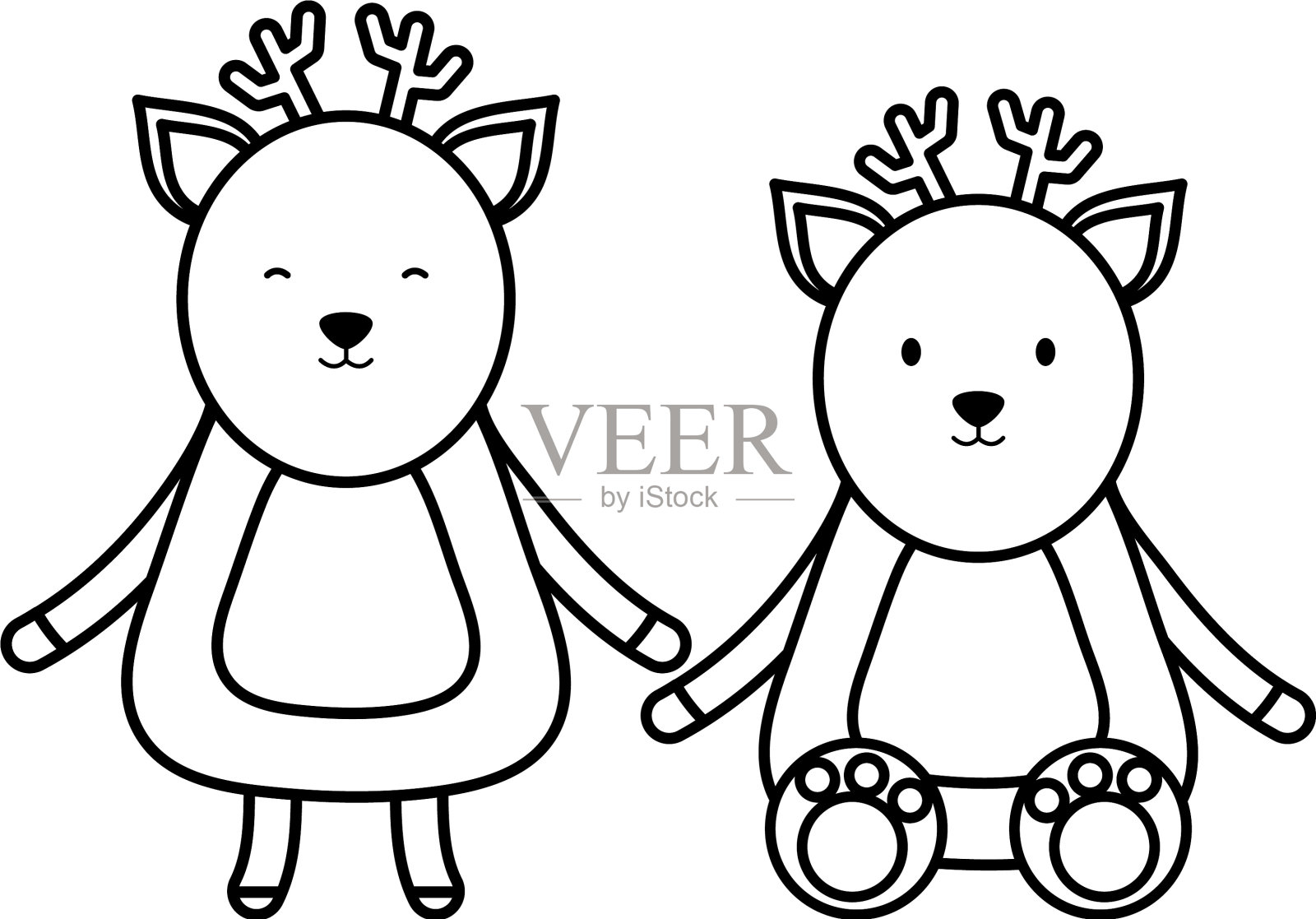 可爱的驯鹿夫妇，幼稚的角色设计元素图片