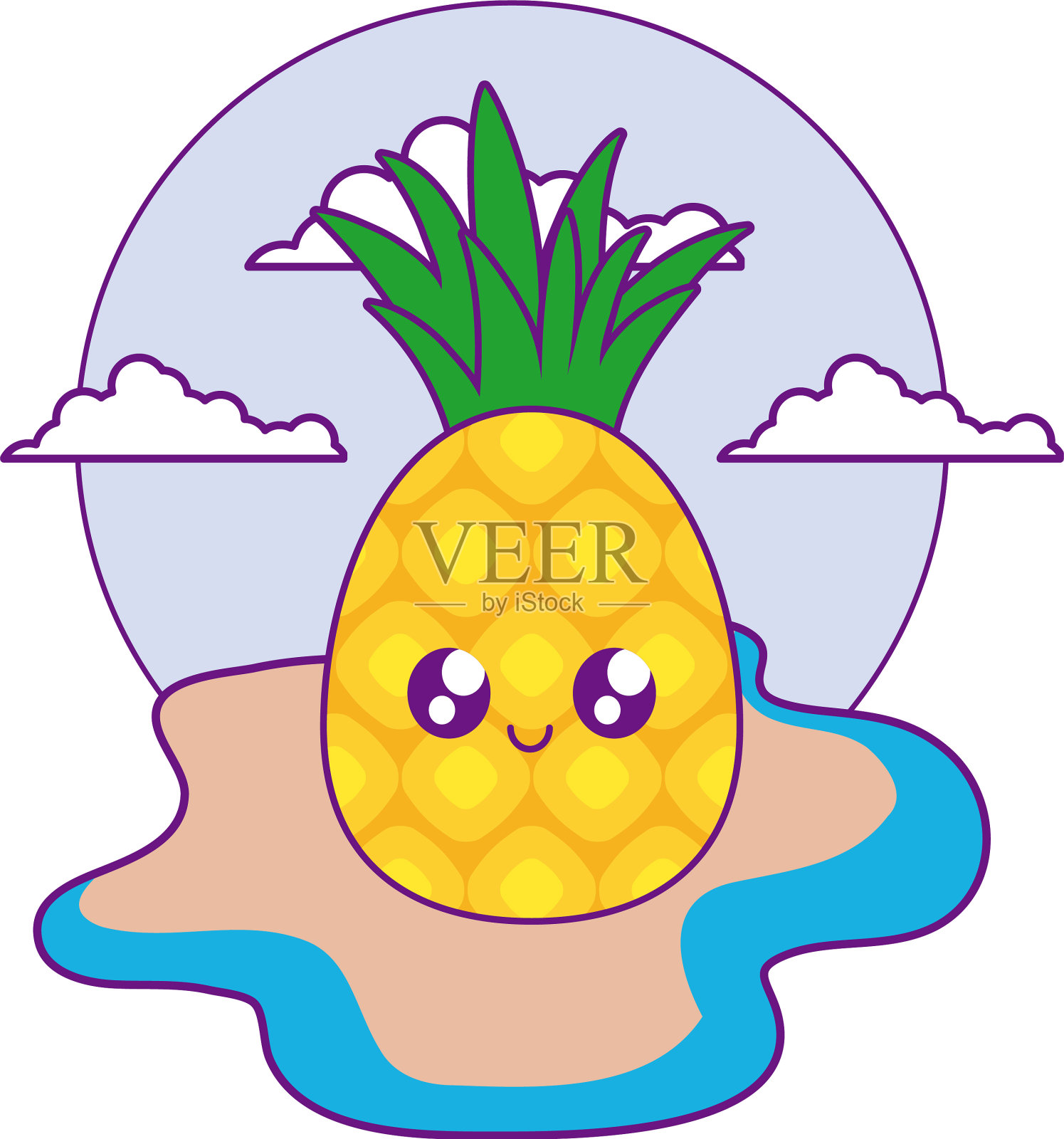 美味的菠萝水果卡哇伊在海滩设计元素图片