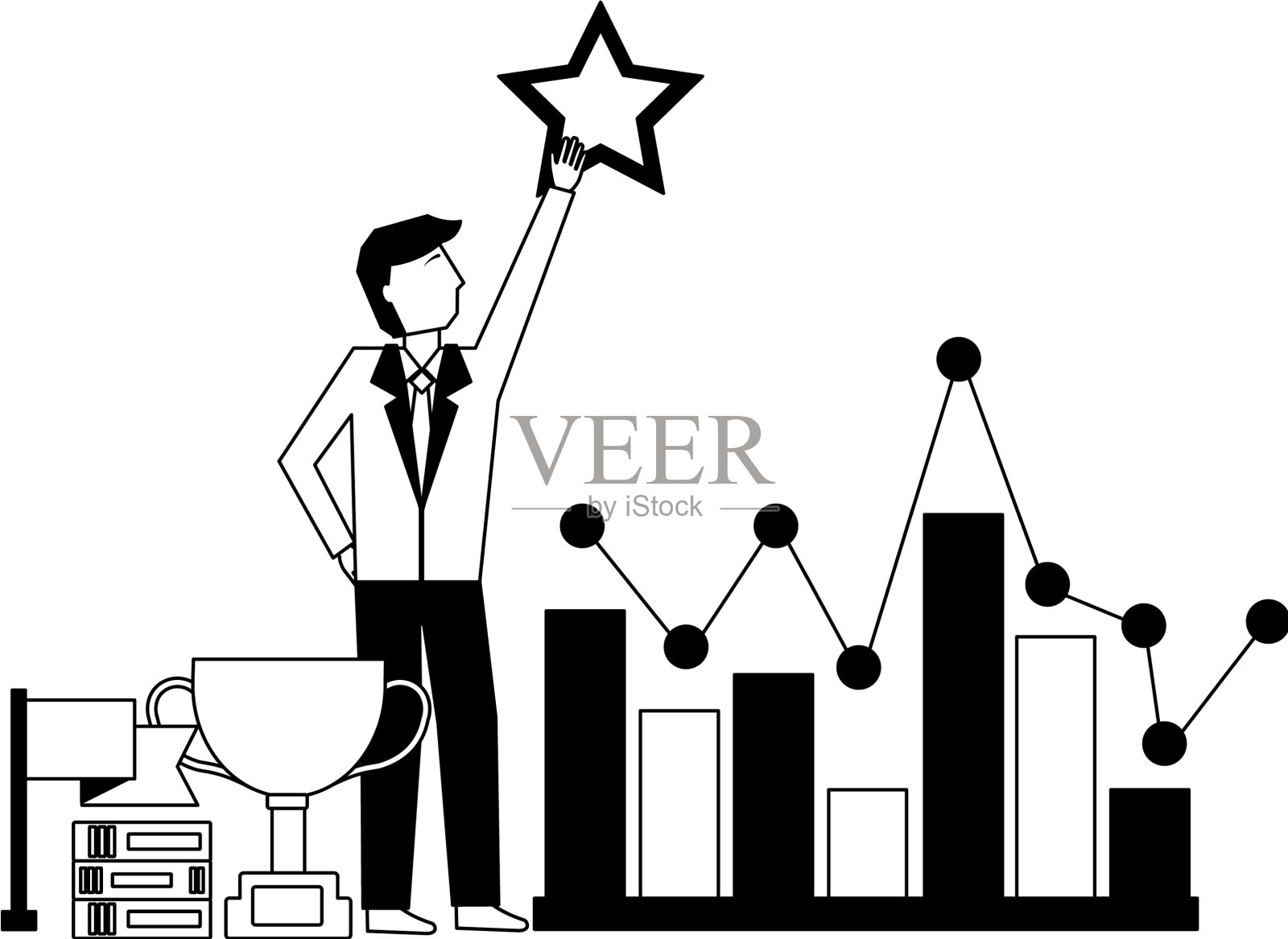 商人捧着星图奖杯旗帜成功设计元素图片