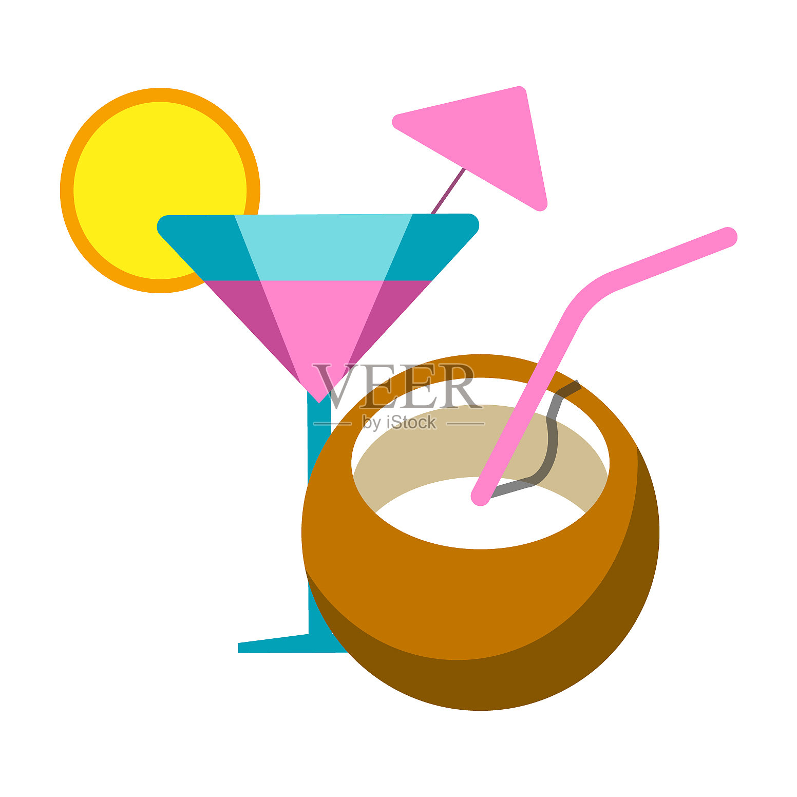 夏日放松异国情调鸡尾酒平图标设计元素图片