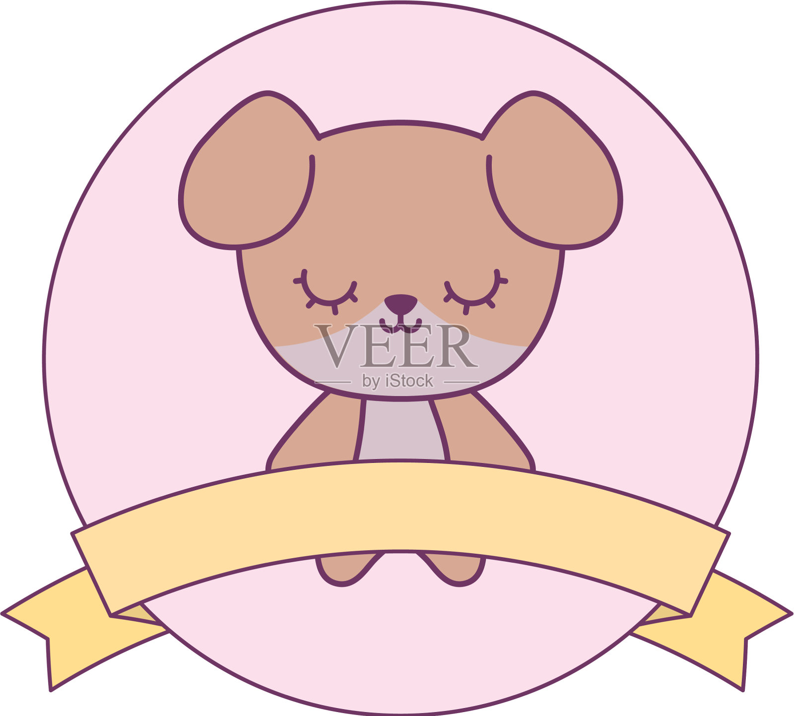 可爱的狗动物与丝带在框架圆形设计元素图片