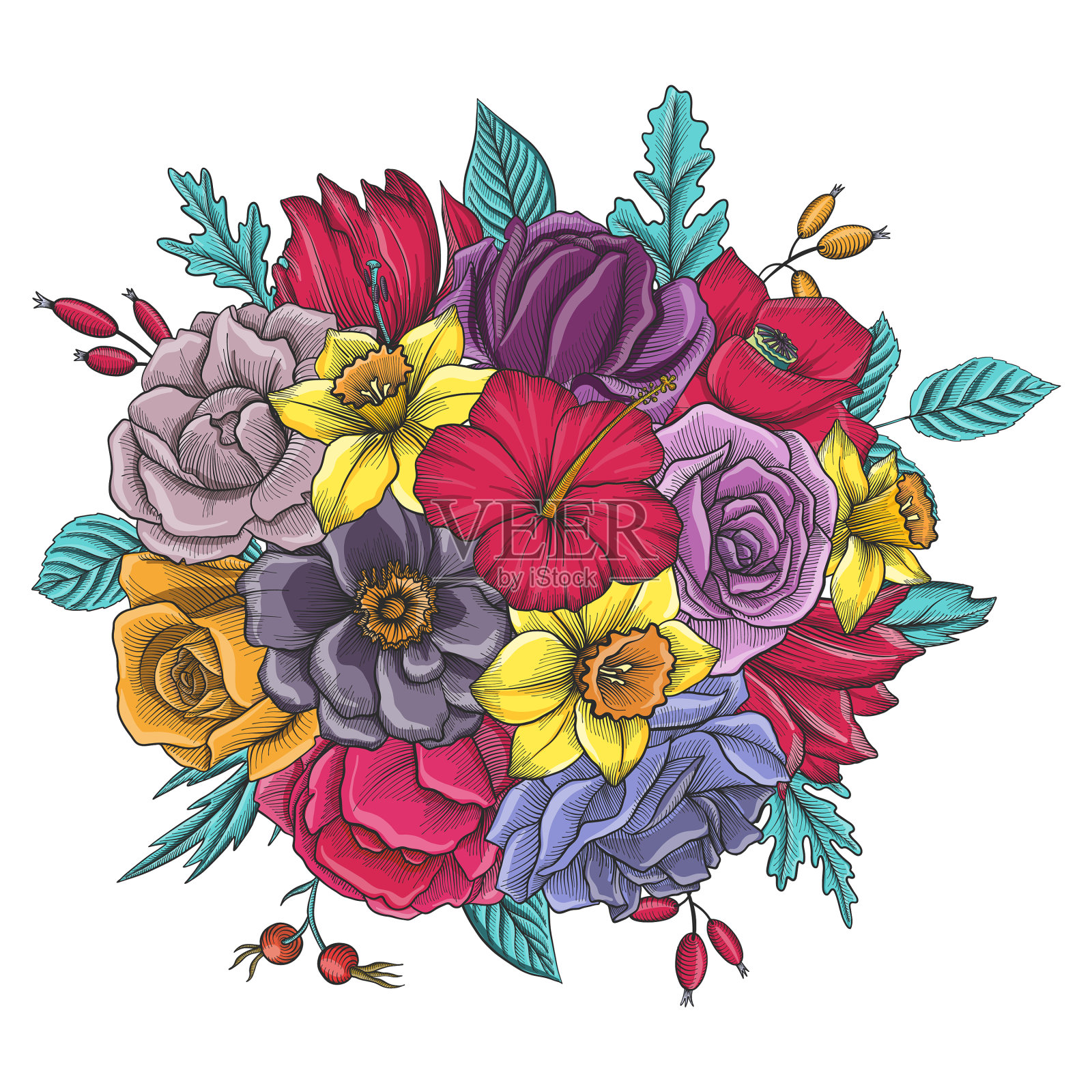 古董花组成设计元素图片