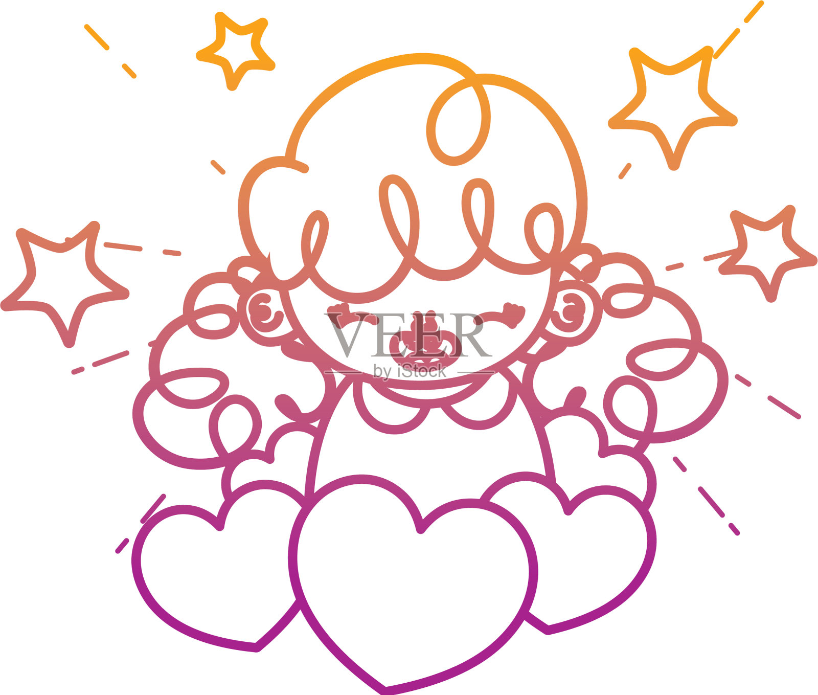 堕落线可爱的女孩和孩子的心设计元素图片