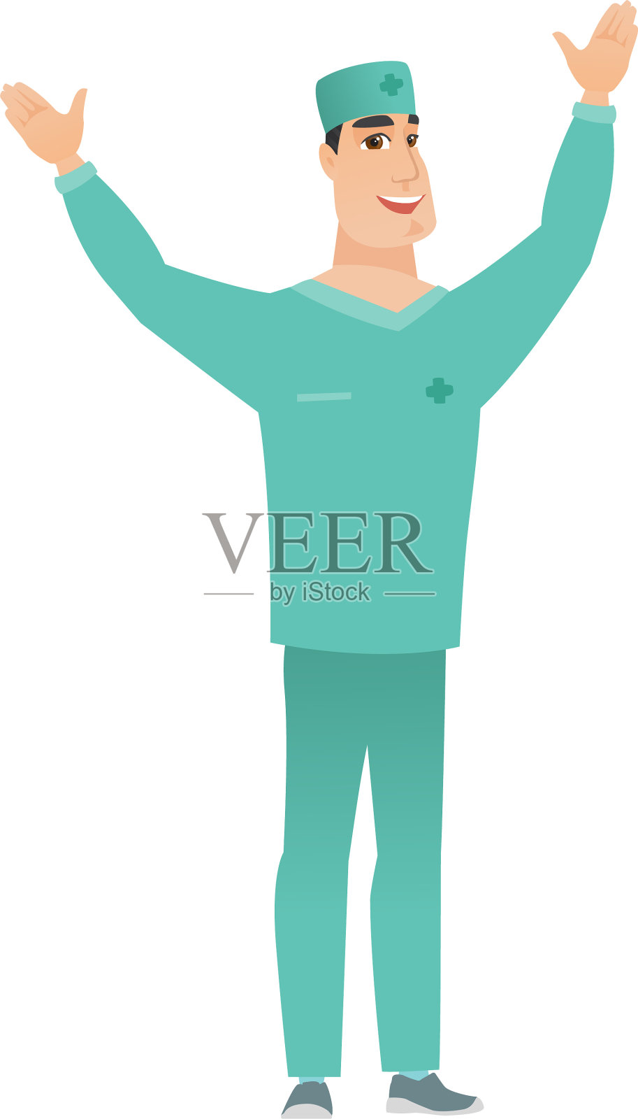 外科医生站着，举起手臂设计元素图片