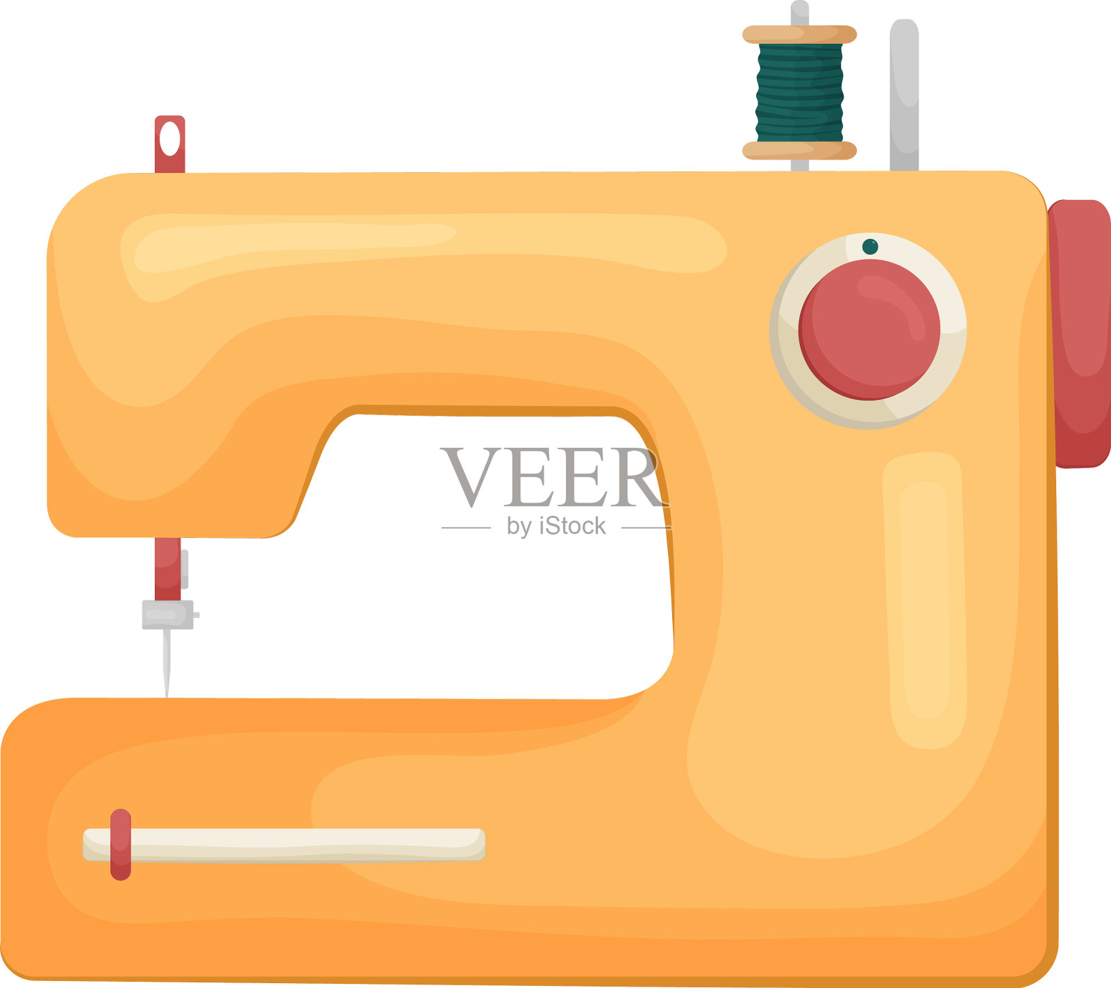 质量经典型号的缝纫机在黄色设计模板素材