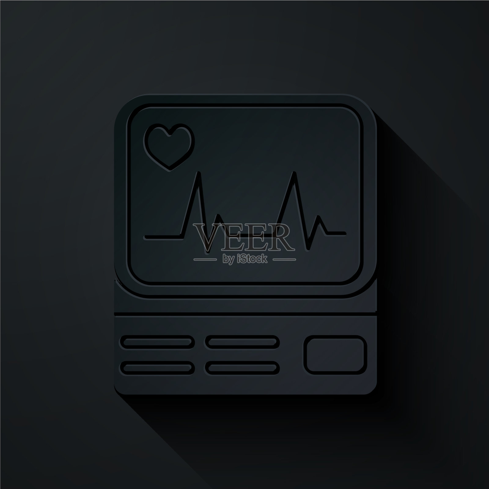 剪纸电脑显示器与心电图图标插画图片素材