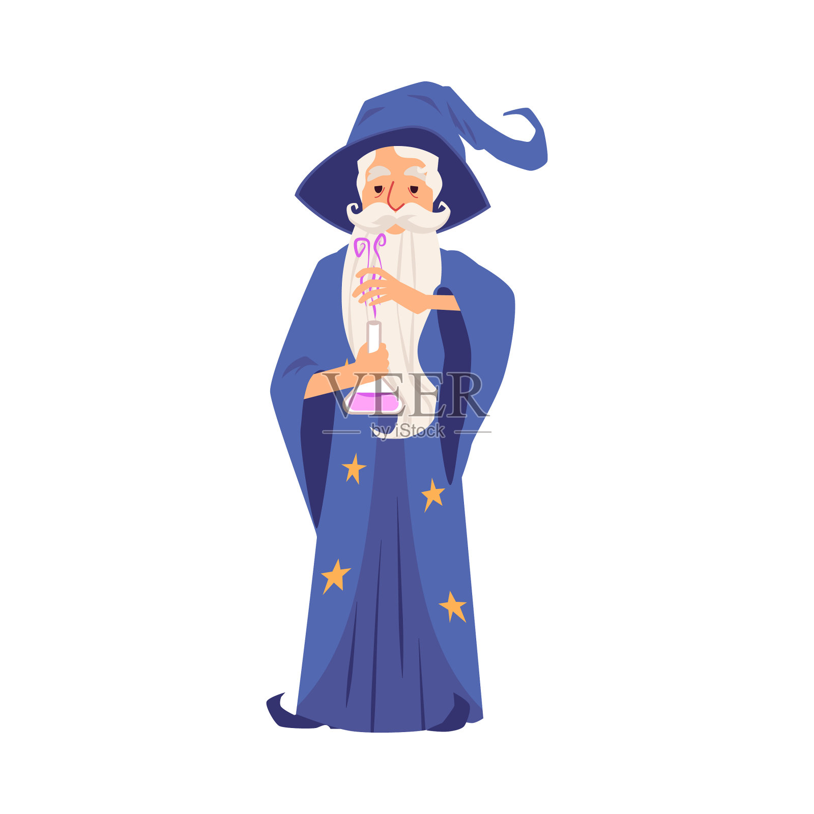 一个戴着帽子、留着胡须、披着斗篷的老巫师设计元素图片