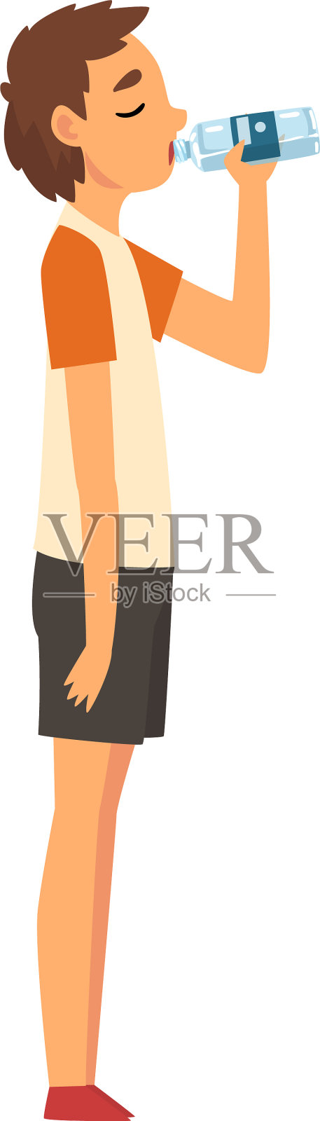 喝着塑料瓶里的水的少年设计元素图片