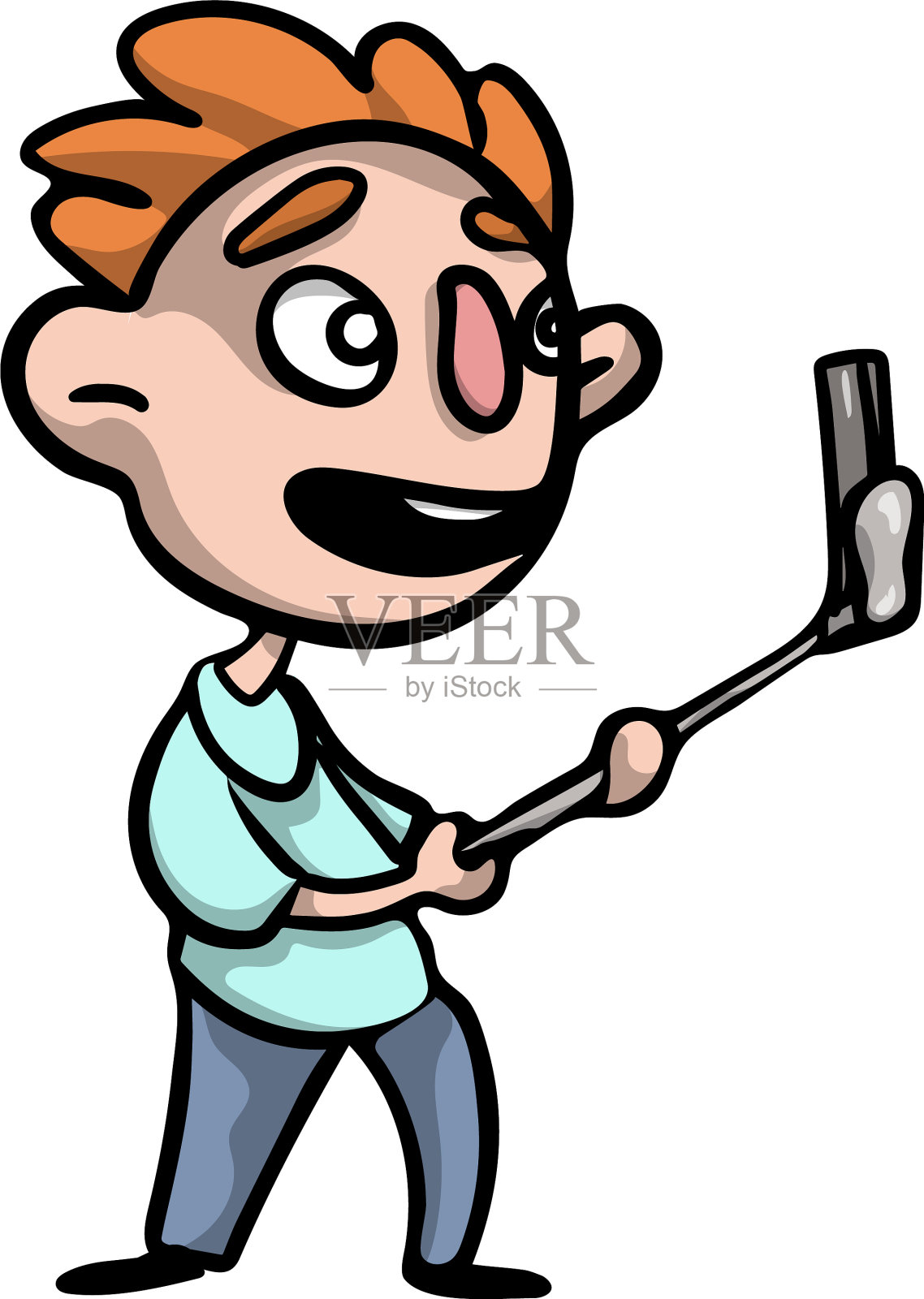 可爱的红发男孩穿着蓝色牛仔裤自拍设计元素图片