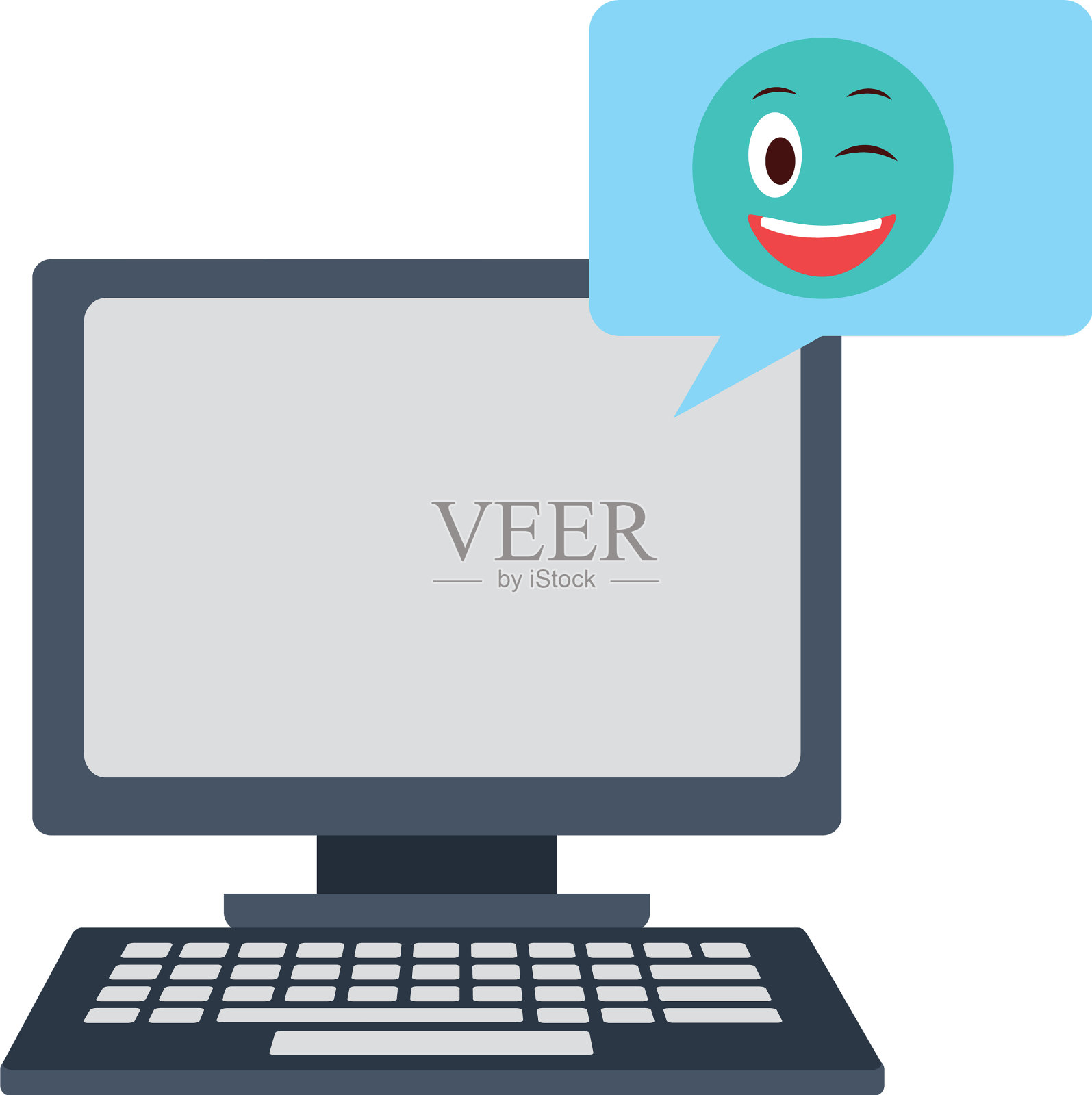 有语音泡泡和卡哇伊表情的电脑设计元素图片