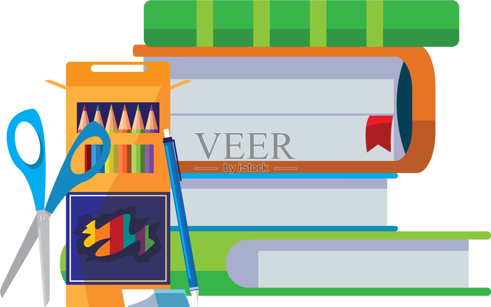 用彩色铅笔堆课本设计元素图片