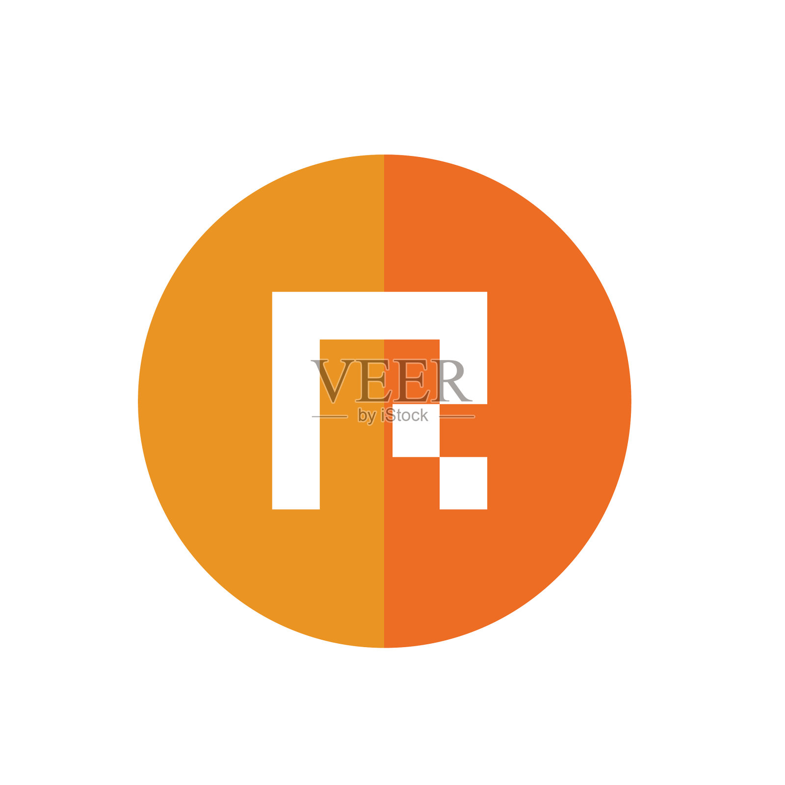字母与橙色圆形平面图标设计。设计元素图片