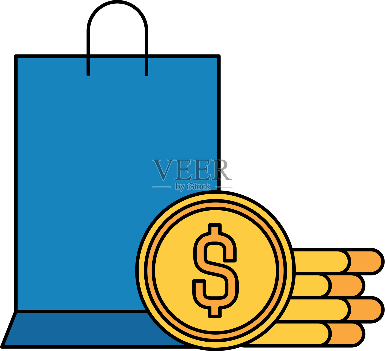 购物袋与硬币孤立图标设计元素图片