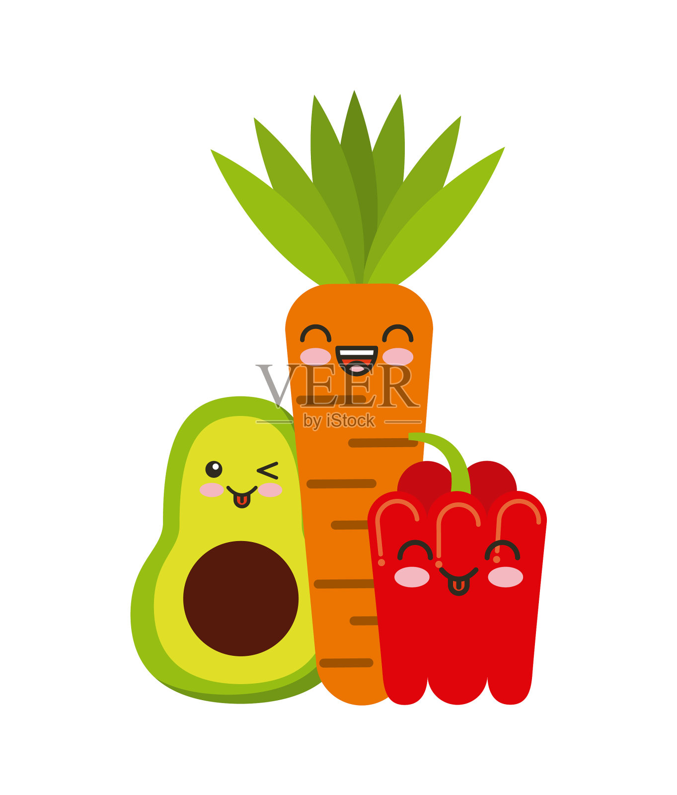 新鲜蔬菜卡哇伊人物孤立图标设计元素图片