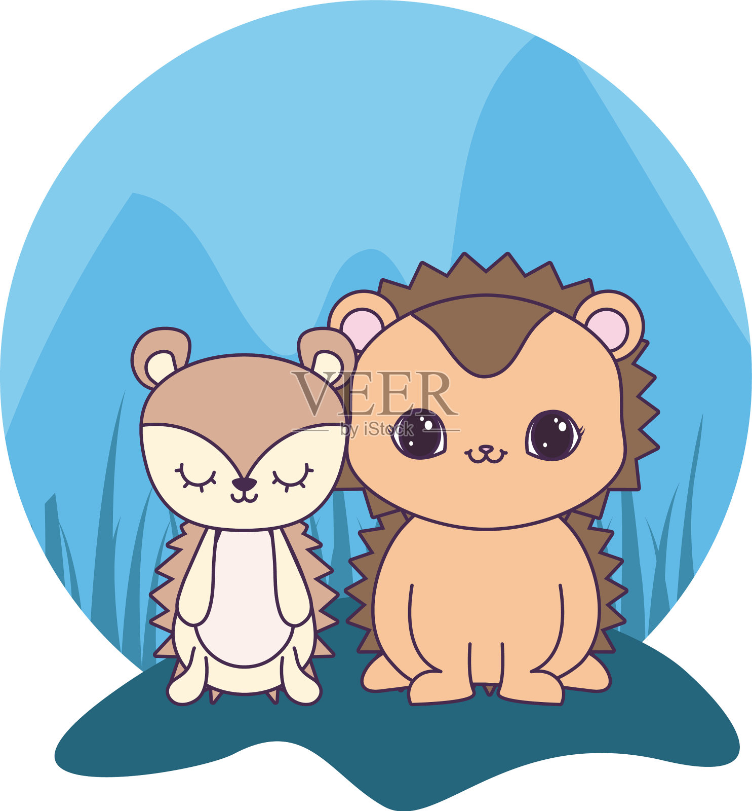 可爱豪猪动物孤立图标设计元素图片