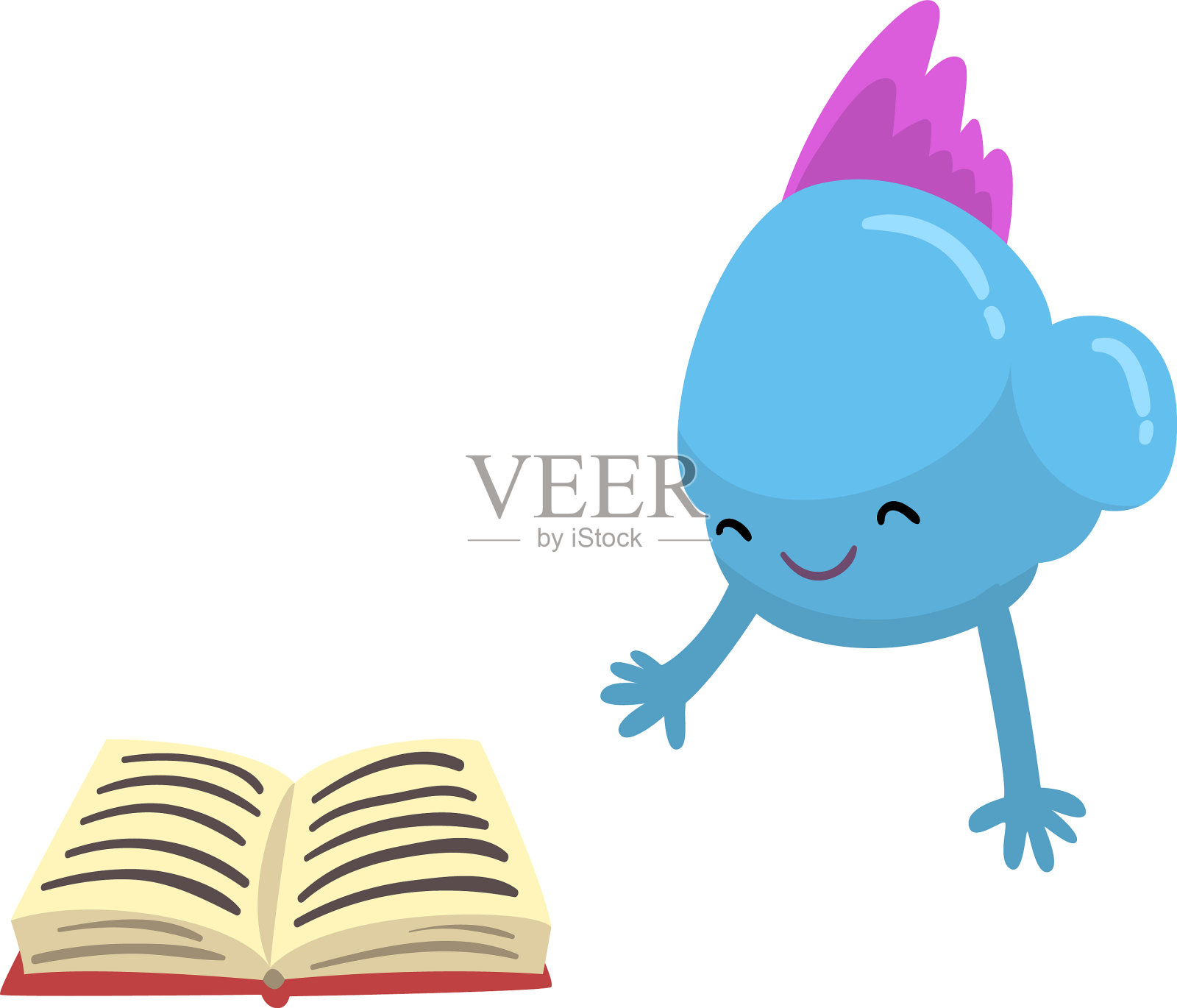 可爱的紫色怪物与书搞笑设计元素图片