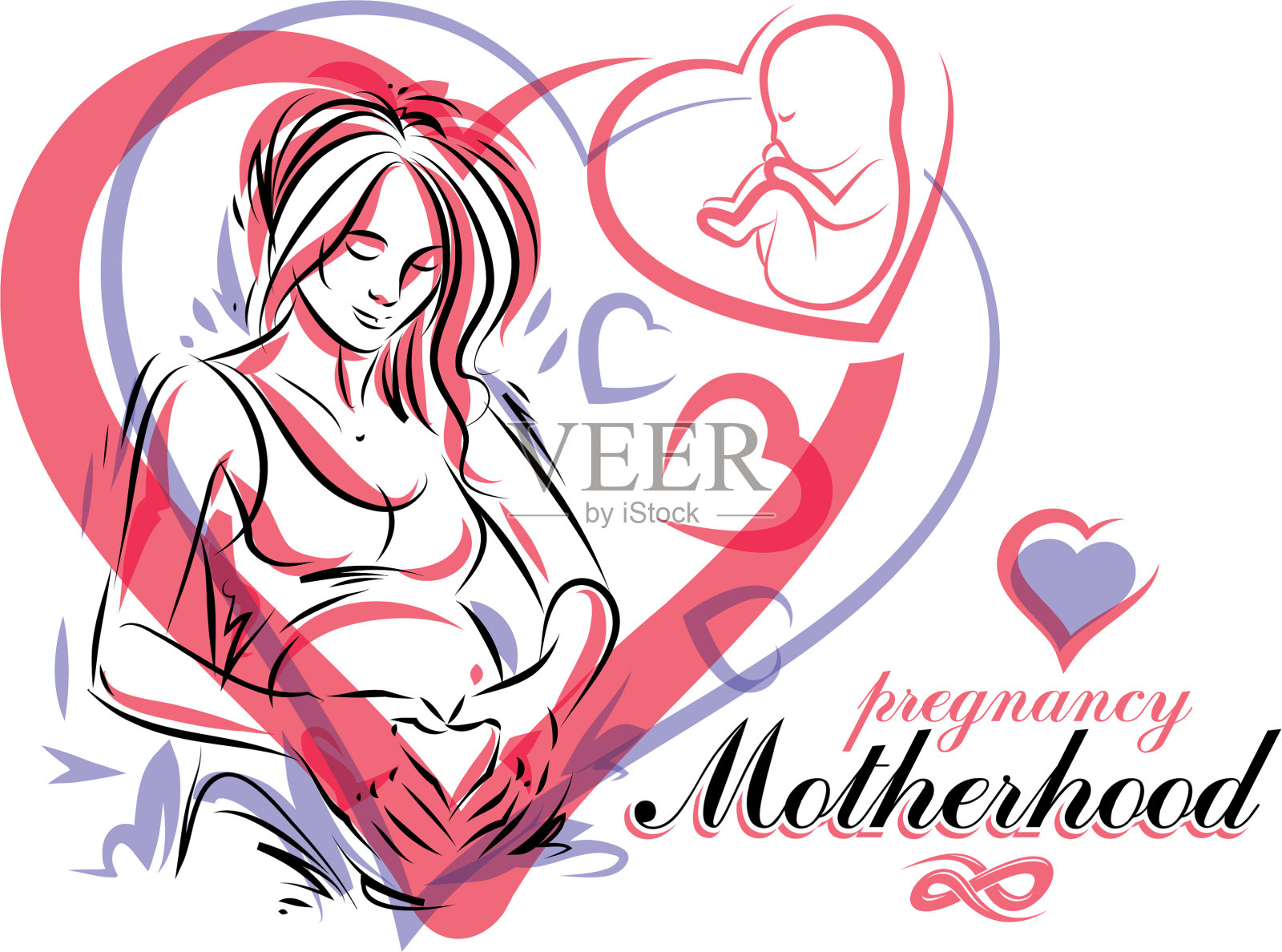 典雅孕妇身体剪影素描设计元素图片