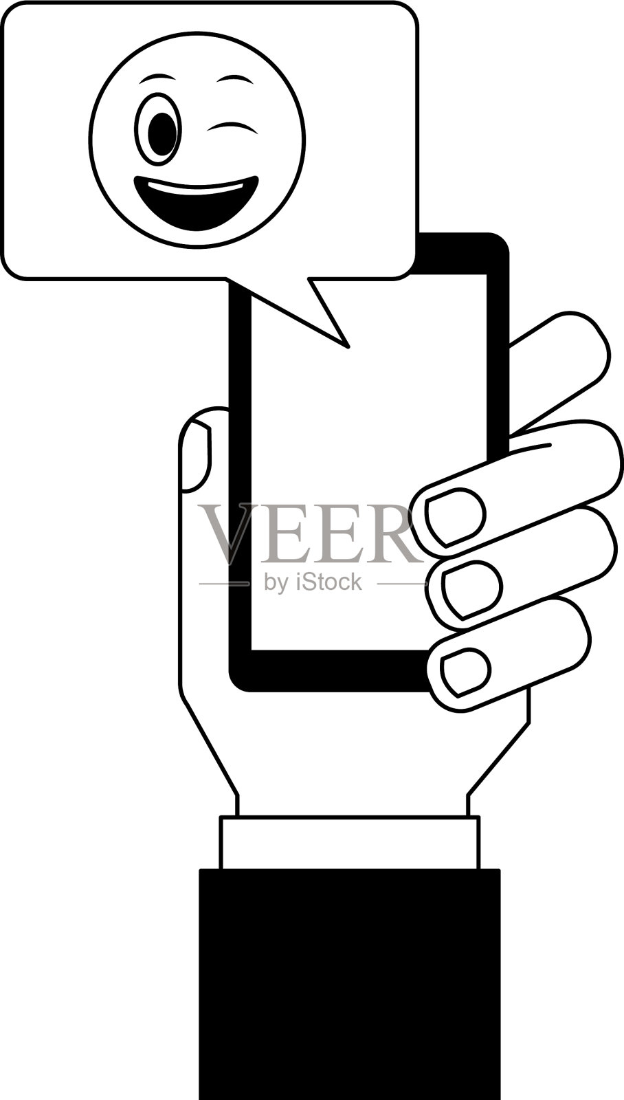 手与智能手机和表情卡哇伊在讲话设计元素图片