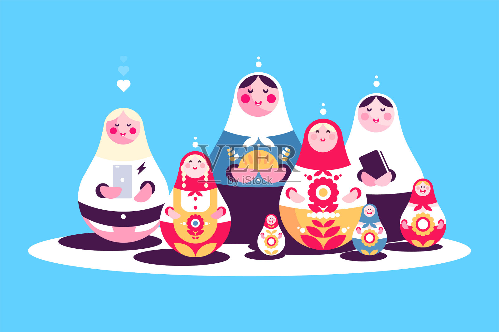 俄罗斯传统套娃收藏插画图片素材