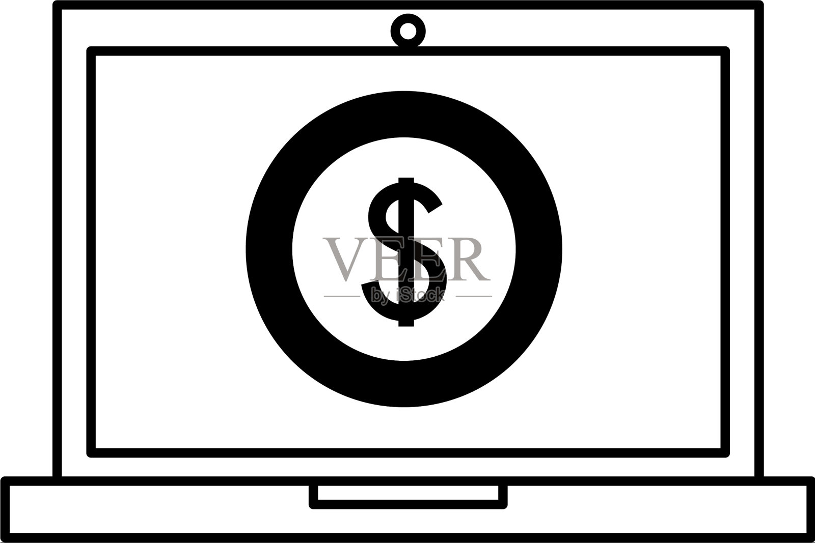 笔记本电脑美元硬币货币图标素材